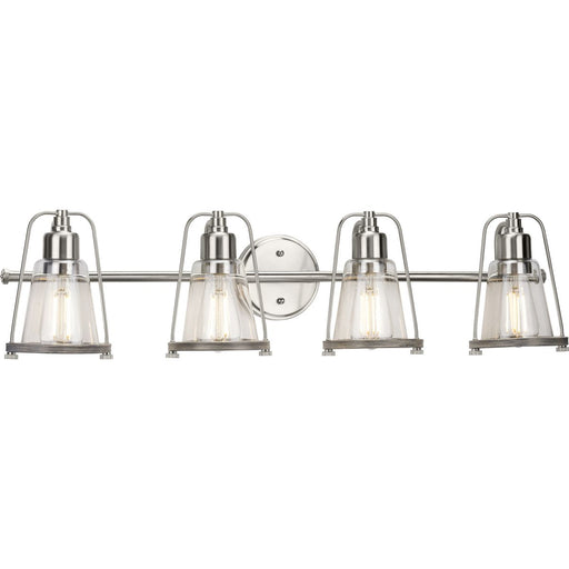 Progress P300298-009 Conway Collection Four-Light Brushed Nickel and Clear Seeded Farmhouse Style Bath Vanity Wall Light Main Image.jpg