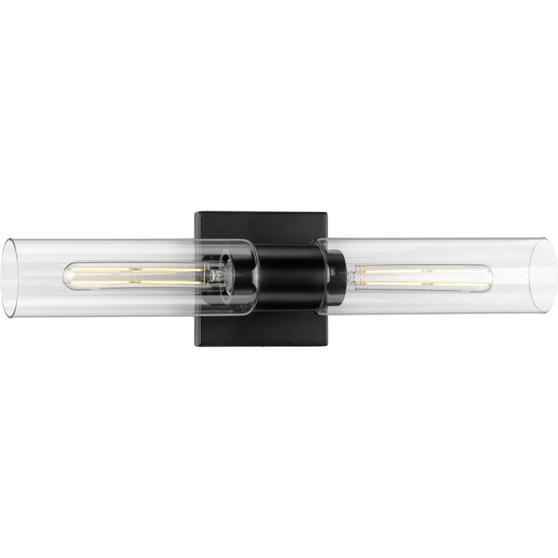 Progress P300300-031 Clarion Collection Two-Light Matte Black and Clear Glass Modern Style Bath Vanity Wall Light Main Image.jpg