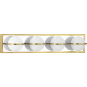 Progress P300313-012-30 Pearl LED Collection Four-Light Satin Brass and Opal Glass Modern Style Bath Vanity Wall Light Main Image.jpg