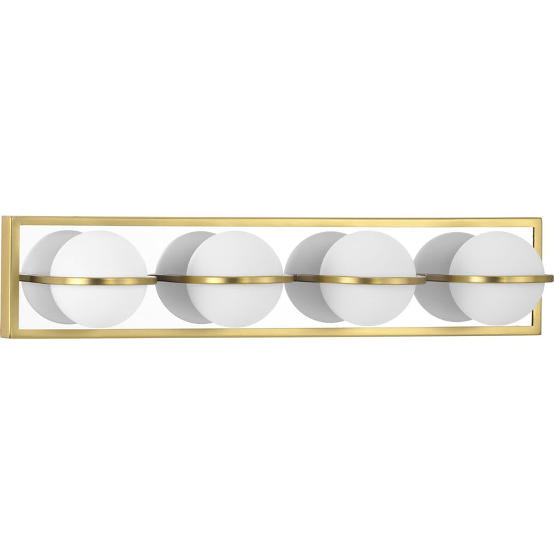 Progress P300313-012-30 Pearl LED Collection Four-Light Satin Brass and Opal Glass Modern Style Bath Vanity Wall Light Main Image.jpg