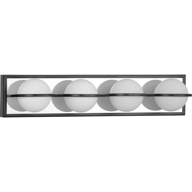 Progress P300313-031-30 Pearl LED Collection Four-Light Matte Black Opal Glass LED Modern Style Bath Vanity Light Main Image.jpg