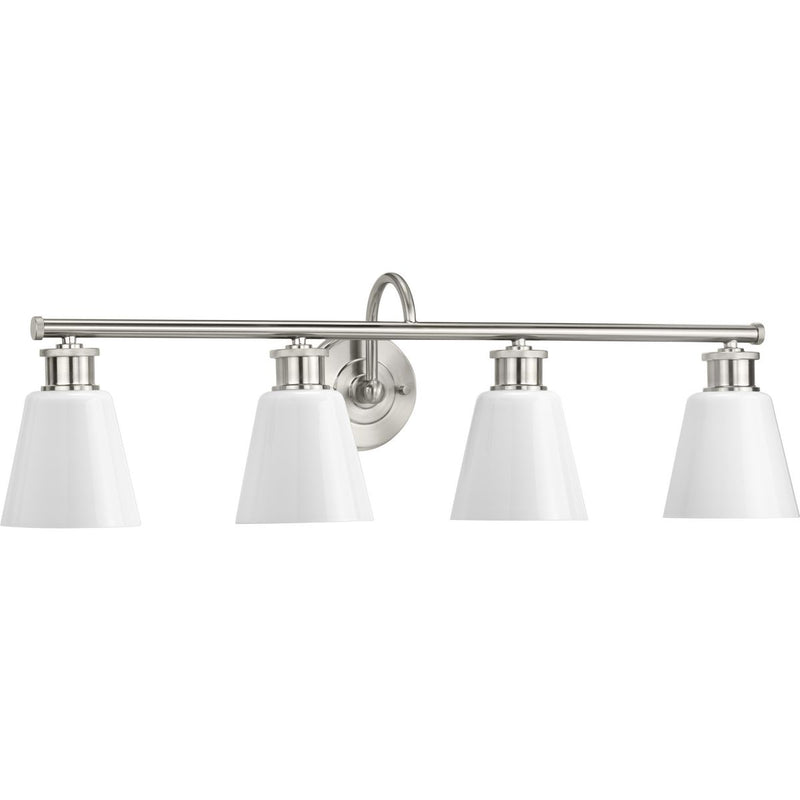 Progress P300317-009 Ashford Collection Four-Light Brushed Nickel and Opal Glass Farmhouse Style Bath Vanity Wall Light Main Image.jpg