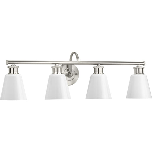 Progress P300317-009 Ashford Collection Four-Light Brushed Nickel and Opal Glass Farmhouse Style Bath Vanity Wall Light Main Image.jpg