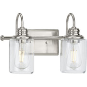 Progress P300321-009 Aiken Collection Two-Light Brushed Nickel Clear Glass Farmhouse Style Bath Vanity Wall Light Main Image.jpg