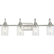 Progress P300323-009 Aiken Collection Four-Light Brushed Nickel Clear Glass Farmhouse Style Bath Vanity Wall Light Main Image.jpg