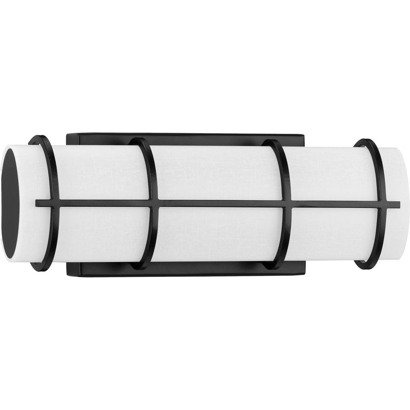 Progress P300331-031-30 Grid LED Collection 14-inch Matte Black and White Linen Acrylic Modern Style Bath Vanity Wall Light Main Image.jpg