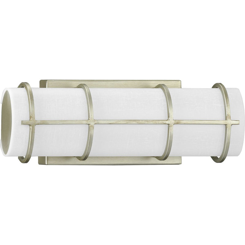 Progress P300331-134-30 Grid LED Collection 14-inch Silver Ridge and White Linen Acrylic Modern Style Bath Vanity Wall Light Main Image.jpg