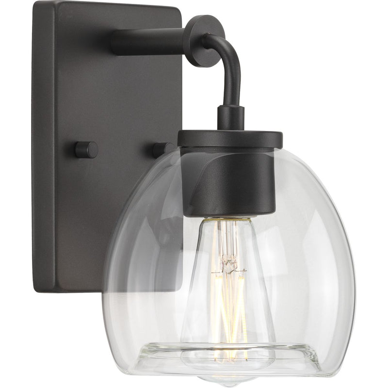 Progress P300345-143 Caisson Collection  One-Light Graphite Clear Glass Urban Industrial Bath Vanity Light Main Image.jpg