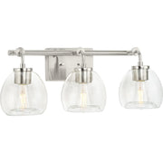 Progress P300347-009 Caisson Collection Three-Light Brushed Nickel Clear Glass Urban Industrial Bath Vanity Light Main Image.jpg