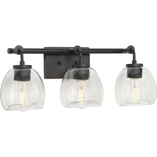 Progress P300347-143 Caisson Collection Three-Light Graphite Clear Glass Urban Industrial Bath Vanity Light Main Image.jpg