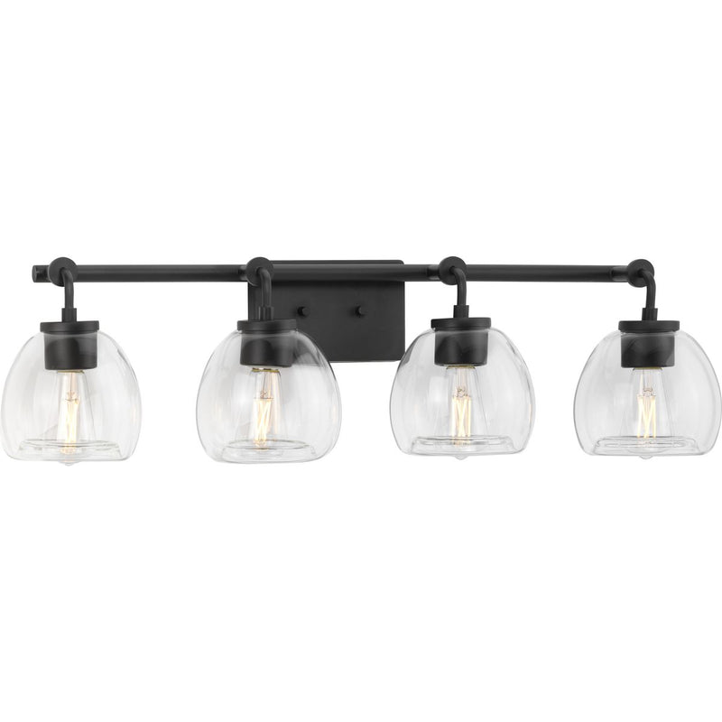 Progress P300348-143 Caisson Collection Four-Light Graphite Clear Glass Urban Industrial Bath Vanity Light Main Image.jpg