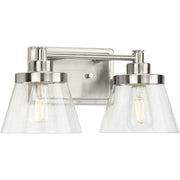 Progress P300349-009 Hinton Collection Two-Light Brushed Nickel Clear Seeded Glass Farmhouse Bath Vanity Light Main Image.jpg