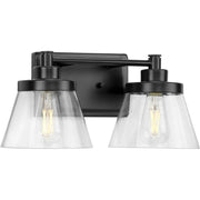 Progress P300349-31M Hinton Collection Two-Light Matte Black Clear Seeded Glass Farmhouse Bath Vanity Light Main Image.jpg