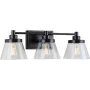 Progress P300350-31M Hinton Collection Three-Light Matte Black Clear Seeded Glass Farmhouse Bath Vanity Light Main Image.jpg