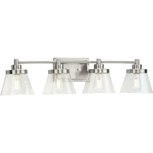 Progress P300351-009 Hinton Collection Four-Light Brushed Nickel Clear Seeded Glass Farmhouse Bath Vanity Light Main Image.jpg