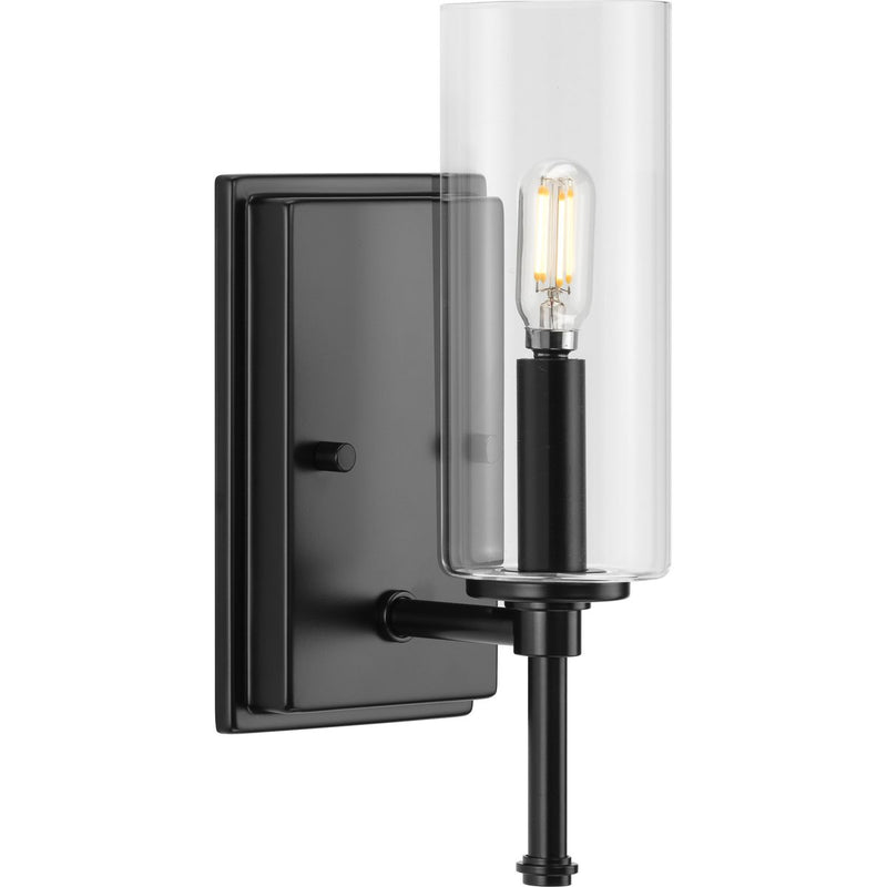 Progress P300356-31M Elara Collection One-Light New Traditional Matte Black Clear Glass Bath Vanity Light Main Image.jpg