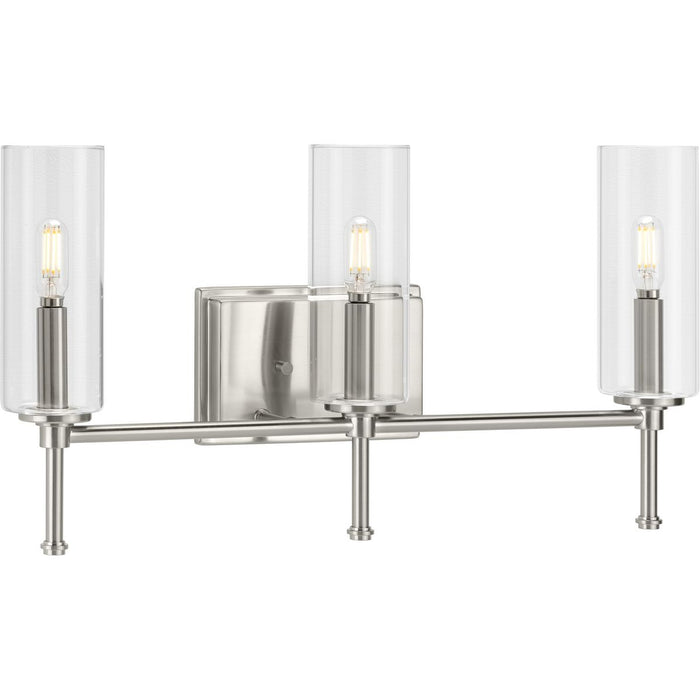 Progress P300358-009 Elara Collection Three-Light Brushed Nickel Clear Glass New Traditional Bath Vanity Light Main Image.jpg