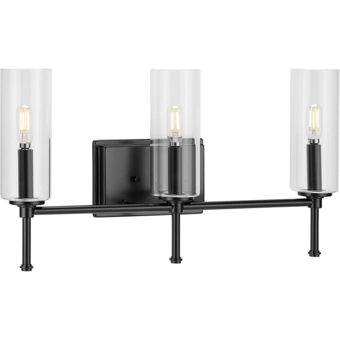 Progress P300358-31M Elara Collection Three-Light Matte Black Clear Glass New Traditional Bath Vanity Light Main Image.jpg