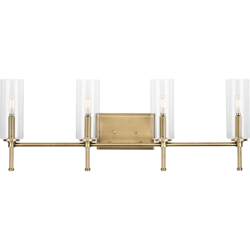 Progress P300359-163 Elara Collection Four-Light New Traditional Vintage Brass Clear Glass Bath Vanity Light Main Image.jpg