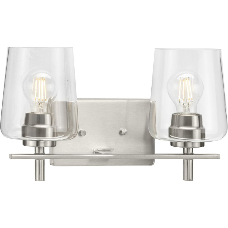 Progress P300361-009 Calais Collection Two-Light New Traditional Brushed Nickel Clear Glass Bath Vanity Light Main Image.jpg
