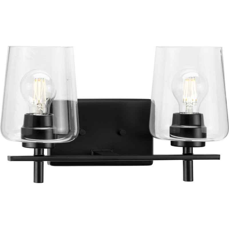Progress P300361-31M Calais Collection Two-Light New Traditional Matte Black Clear Glass Bath Vanity Light Main Image.jpg