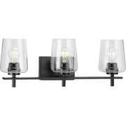 Progress P300362-31M Calais Collection Three-Light Matte Black Clear Glass New Traditional Bath Vanity Light Main Image.jpg