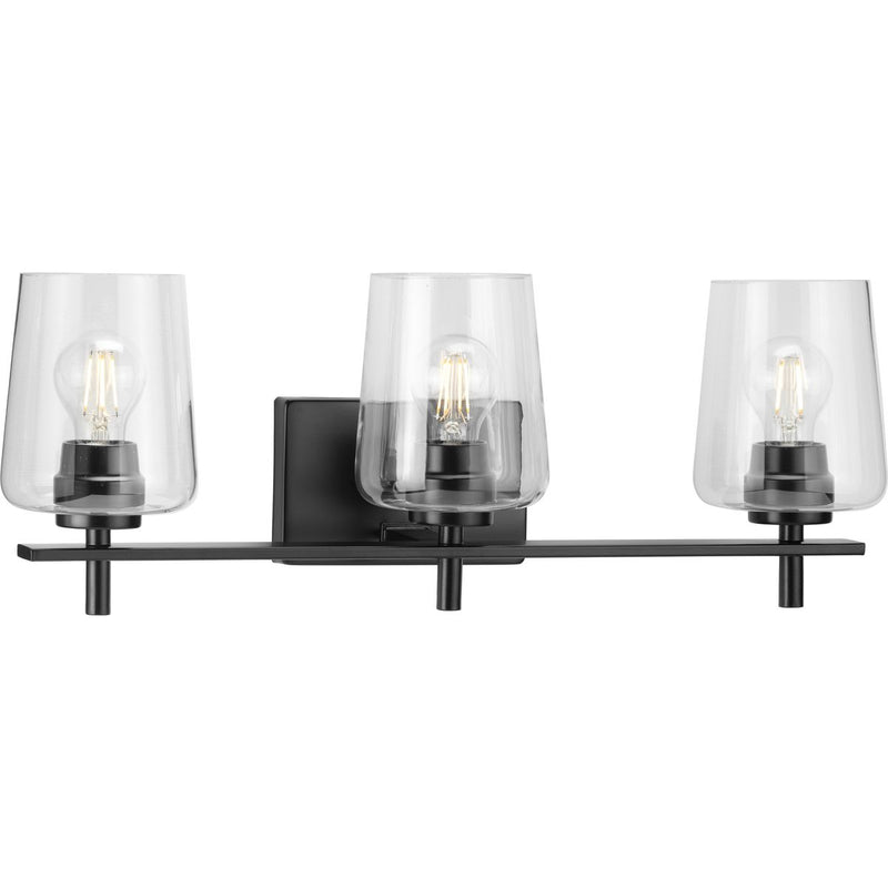 Progress P300362-31M Calais Collection Three-Light Matte Black Clear Glass New Traditional Bath Vanity Light Main Image.jpg