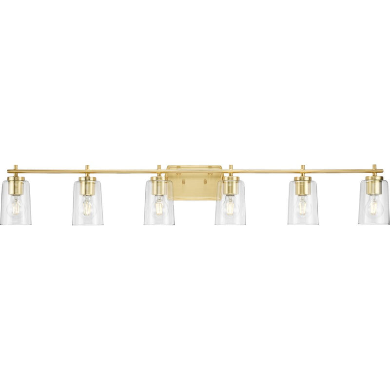 Progress P300372-012 Adley Collection Six-Light New Traditional Satin Brass Clear Glass Bath Vanity Light Main Image.jpg