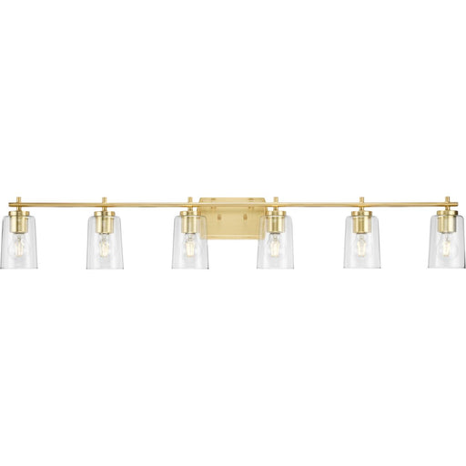 Progress P300372-012 Adley Collection Six-Light New Traditional Satin Brass Clear Glass Bath Vanity Light Main Image.jpg