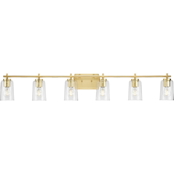 Progress P300372-012 Adley Collection Six-Light New Traditional Satin Brass Clear Glass Bath Vanity Light Main Image.jpg