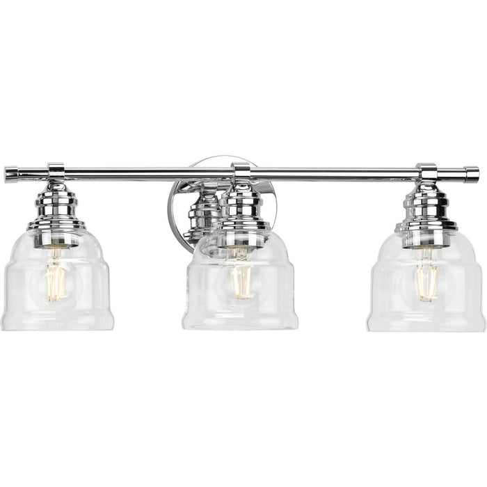 Progress P300375-015 Ambrose Collection Three-Light Farmhouse Polished Chrome Clear Glass Bath Vanity Light Main Image.jpg