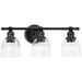 Progress P300375-31M Ambrose Collection Three-Light Farmhouse Matte Black Clear Glass Bath Vanity Light Main Image.jpg