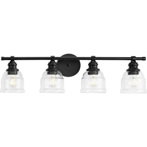 Progress P300376-31M Ambrose Collection Four-Light Farmhouse Matte Black Clear Glass Bath Vanity Light Main Image.jpg