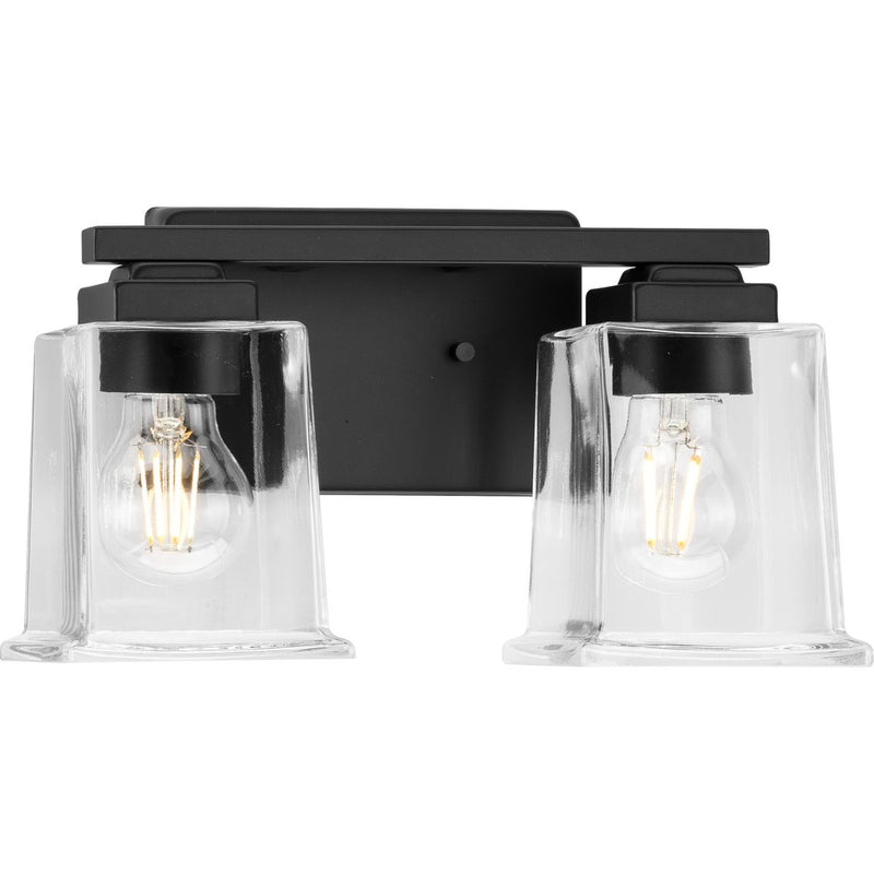 Progress P300378-31M Gilmour Collection Two-Light Modern Farmhouse Matte Black Clear Glass Bath Vanity Light Main Image.jpg