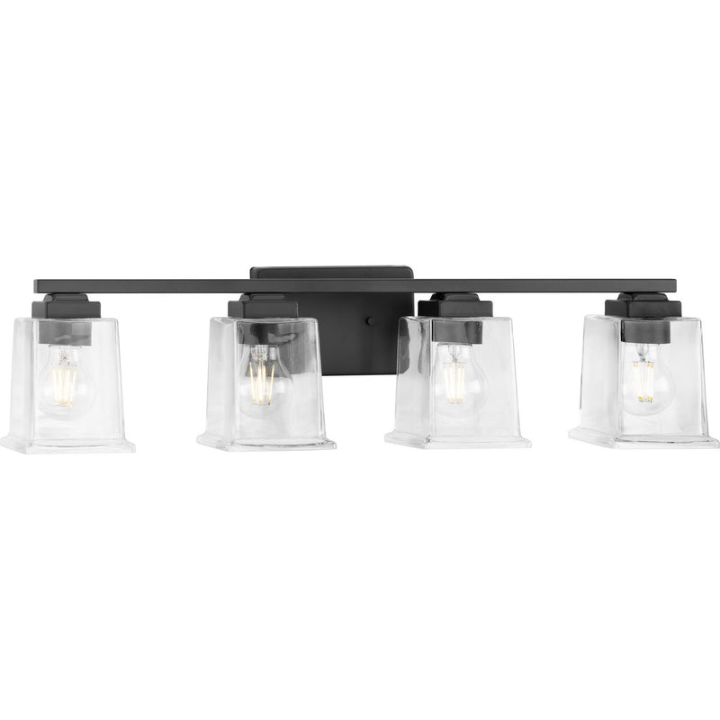 Progress P300380-31M Gilmour Collection Four-Light Modern Farmhouse Matte Black Clear Glass Bath Vanity Light Main Image.jpg
