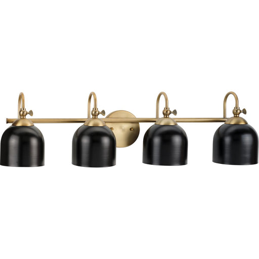 Progress P300384-163 Dalton Collection Four-Light Farmhouse Vintage Brass Metal Shade Bath Vanity Light Main Image.jpg