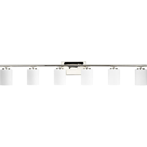 Progress P300385-104 Replay Collection Six-Light Traditional Polished Nickel Etched White Glass Bath Vanity Light Main Image.jpg