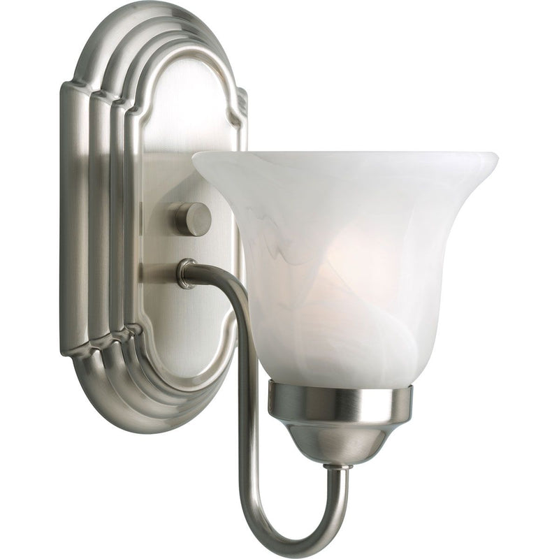 Progress P3051-09 One-Light Brushed Nickel Alabaster Glass Traditional Bath Vanity Light Main Image.jpg