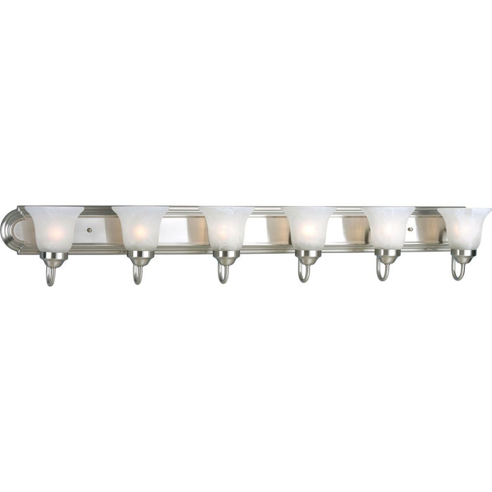 Progress P3056-09 Six-Light Brushed Nickel Alabaster Glass Traditional Bath Vanity Light Main Image.jpg