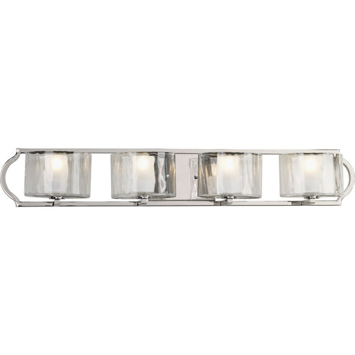 Progress P3078-104WB Caress Collection Four-Light Polished Nickel Clear Water Glass Luxe Bath Vanity Light Main Image.jpg