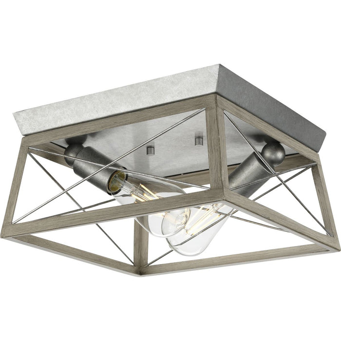 Progress P350039-141 Briarwood Collection Two-Light Galvanized and Bleached Oak Farmhouse Style Flush Mount Ceiling Light Main Image.jpg