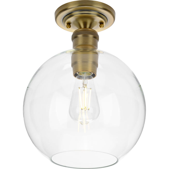 Progress P350046-163 Hansford Collection  One-Light Vintage Brass Clear Glass Farmhouse Flush Mount Light Main Image.jpg