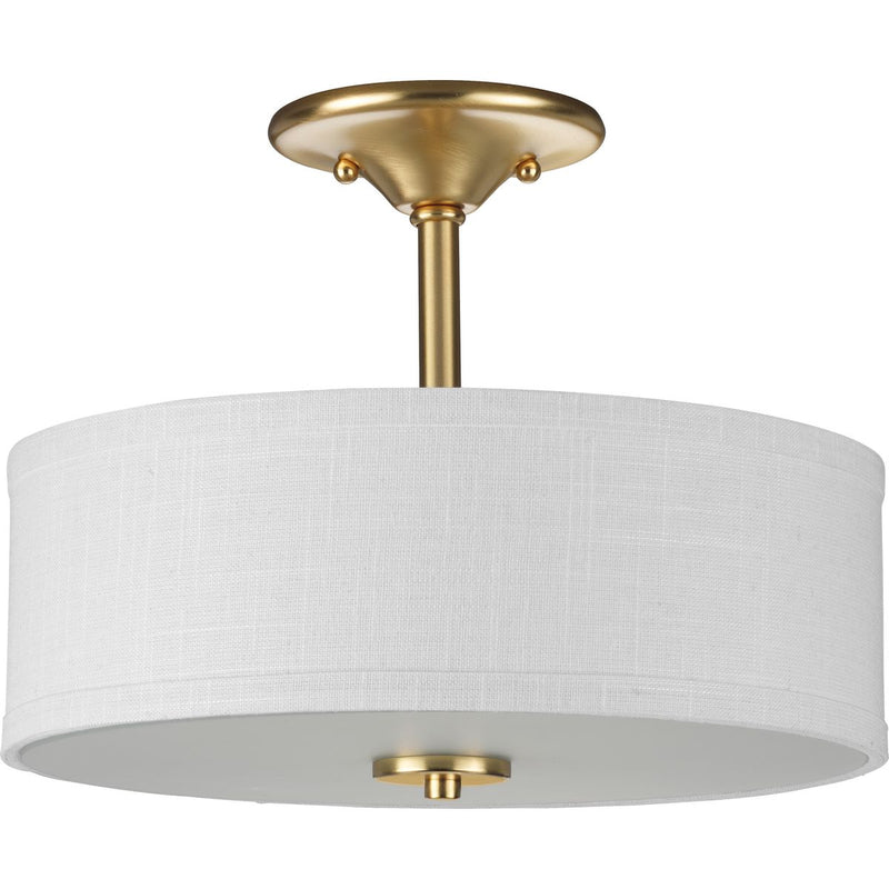Progress P350129-012 Inspire Collection Two-Light Satin Brass Summer Linen Shade New Traditional Semi-Flush Light Main Image.jpg