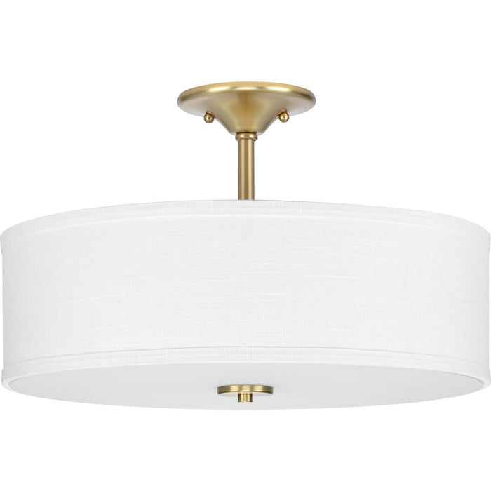 Progress P350167-012 Inspire Collection 18" Three-Light Transitional Satin Brass Summer Linen Glass Semi-Flush Mount Light Main Image.jpg