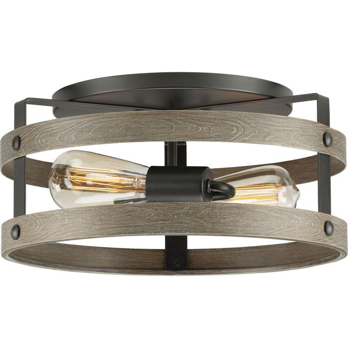 Progress P350169-143 Gulliver Collection Two-Light Graphite and Weathered Gray Farmhouse Style Flush Mount Ceiling Light Main Image.jpg