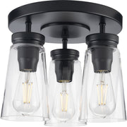 Progress P350181-031 Stockbrace Collection Three-Light Matte Black and Clear Glass Farmhouse Style Flush Mount Ceiling Light Main Image.jpg
