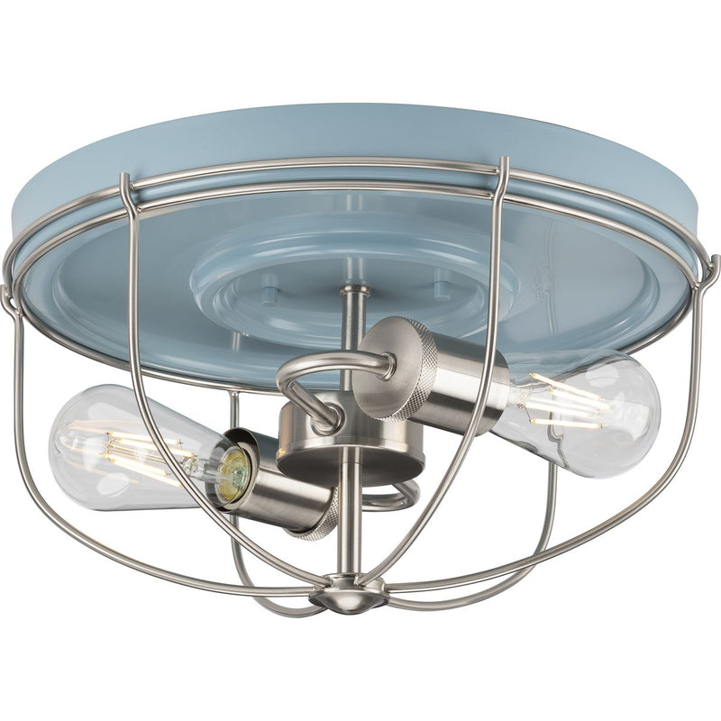 Progress P350195-164 Medal Collection Two-Light Coastal Blue/Brushed Nickel Industrial Style Flush Mount Ceiling Light Main Image.jpg