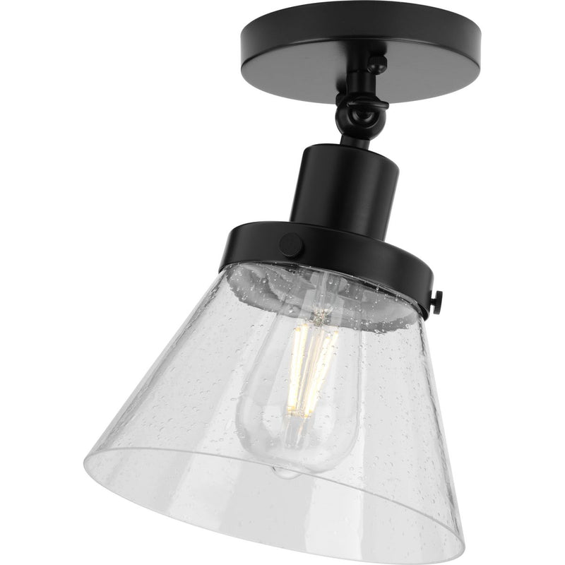 Progress P350198-031 Hinton Collection One-Light Matte Black and Seeded Glass Vintage Style Ceiling Light Main Image.jpg