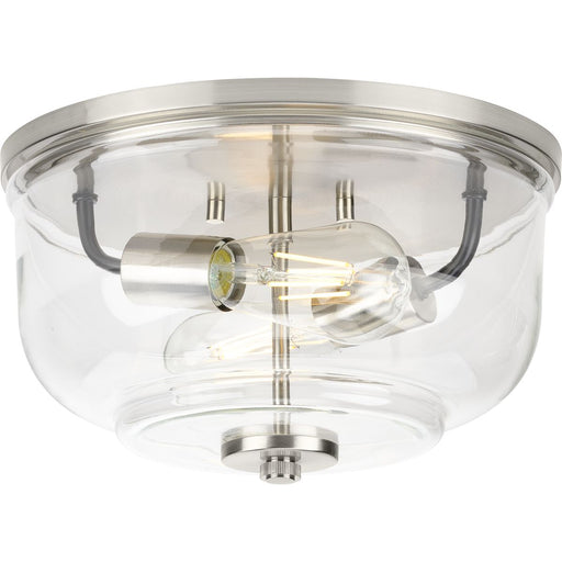 Progress P350205-009 Rushton Collection Two-Light Brushed Nickel and Clear Glass Industrial Style Flush Mount Ceiling Light Main Image.jpg