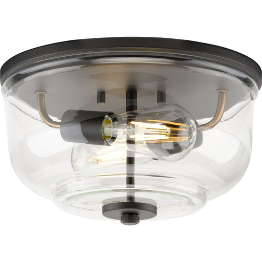 Progress P350205-143 Rushton Collection Two-Light Graphite and Clear Glass Industrial Style Flush Mount Ceiling Light Main Image.jpg